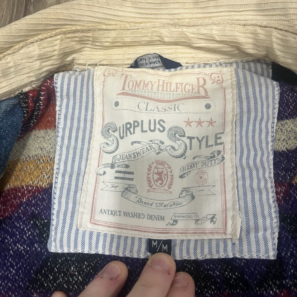 VTG 90s Tommy Hilfiger Denim Chore‎ Jacket Wool Lined Oversized M Oarsmen - Picture 3 of 5